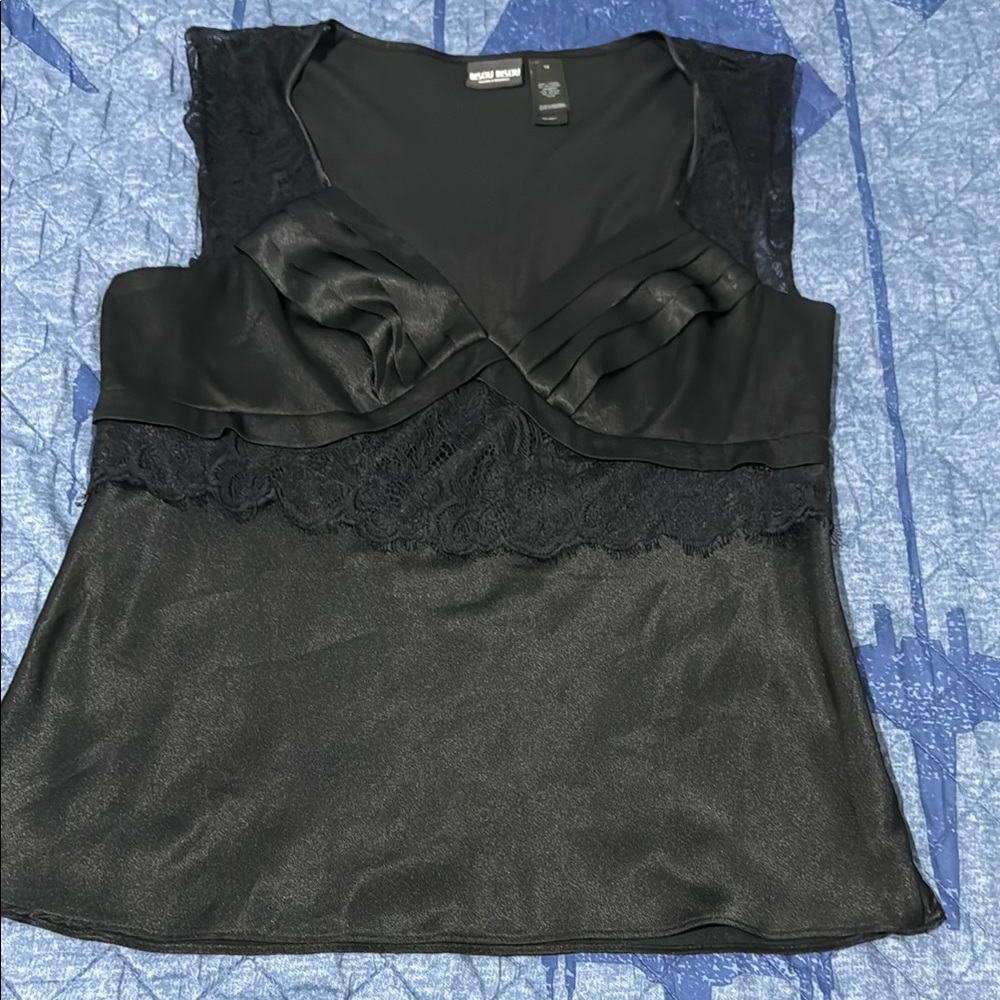 Bisou Bisou Black Lace Trim Top
